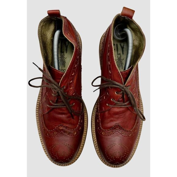 Fly London Original Classic Wingtip Leather Red Lace Up Boots Men’s Size 43 - Picture 4 of 11